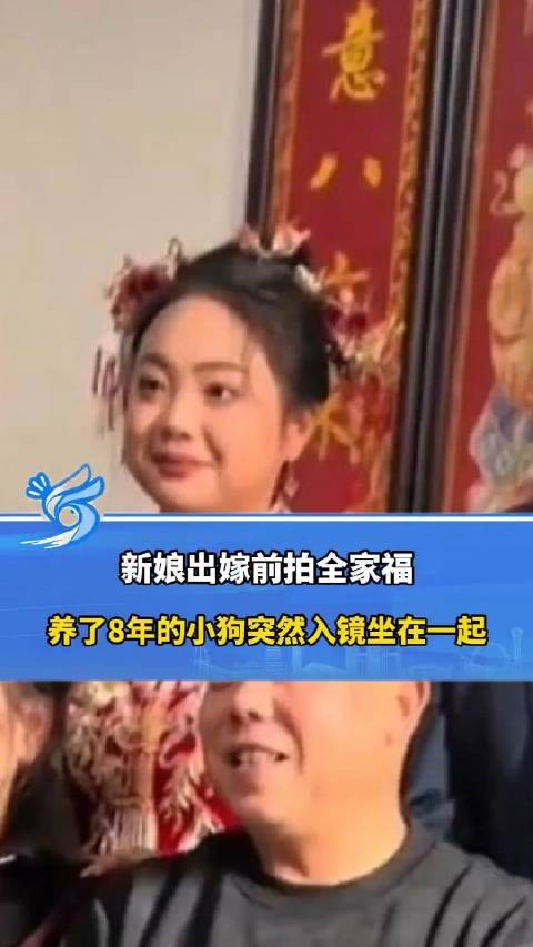 新娘出嫁前拍全家福，养了8年的小狗突然入镜坐在一起