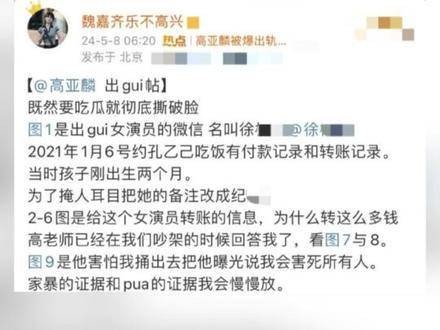 高亚麟被曝孕期出轨,转账女演员近7万元