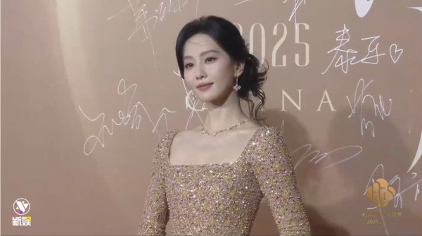 刘诗诗穿粉色渐变闪钻裙亮相中国时尚产业盛典红毯