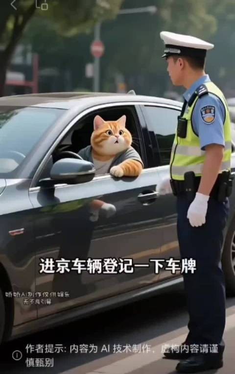 搞笑的胖橘猫和交警的对话