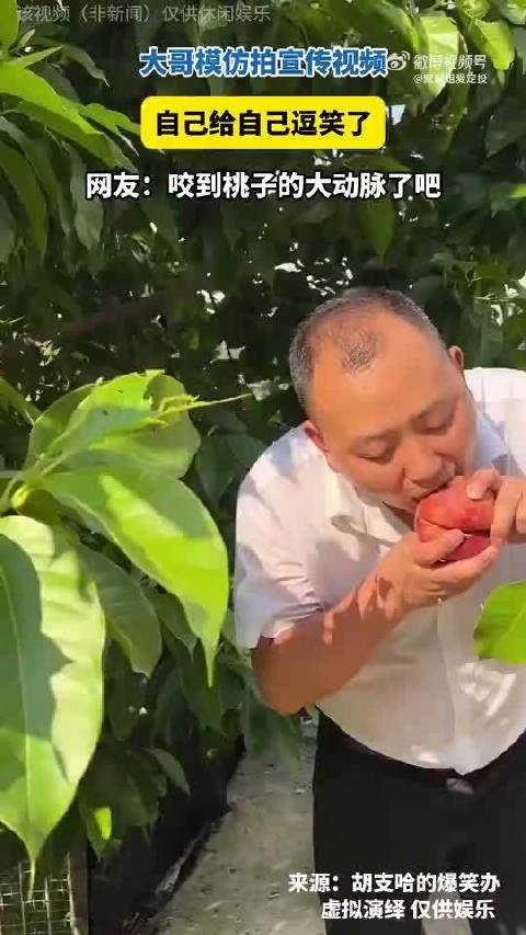 大哥模仿拍宣传视频，给自己逗笑了，第一次见水分这么多的桃子