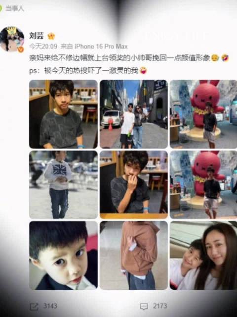 刘芸晒母子合照回应儿子外貌争议