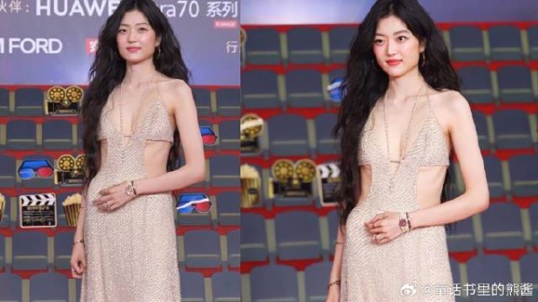 孙千走红毯好敢穿!镂空礼服裙秀曼妙身材,瘦到腰间肋骨太明显