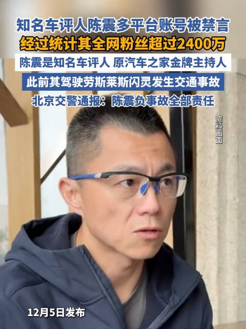 陈震多个社交媒体平台账号被禁言