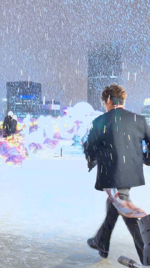 王源北京跨晚路透曝光,初雪氛围感十足