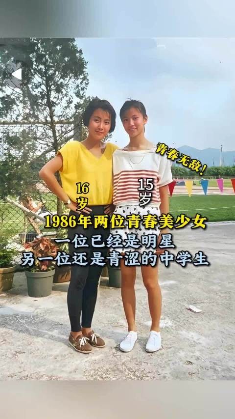 16岁袁洁莹与15岁未来港姐冠军片场合影