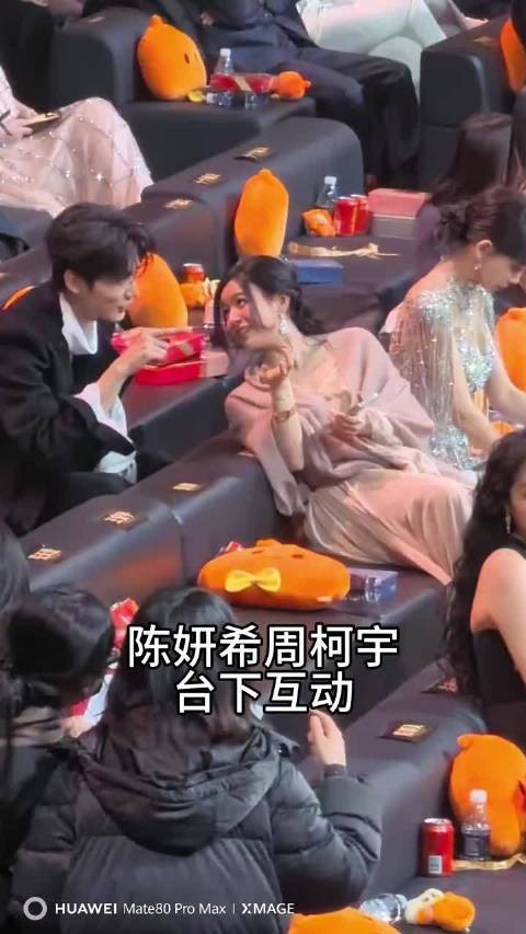陈妍希周柯宇就这样在微博之夜隔着一排说小话
