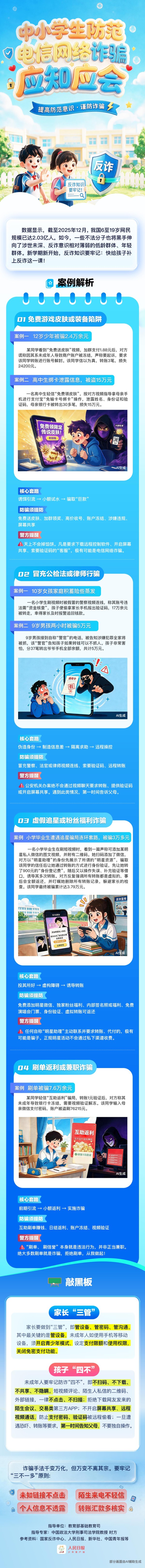 转给孩子！中小学生防范电信网络诈骗应知应会