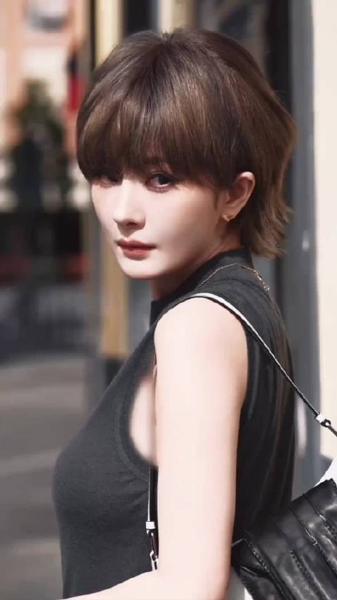 杨幂短发蓬松碎发搭金色配饰,清爽干练美出辨识度
