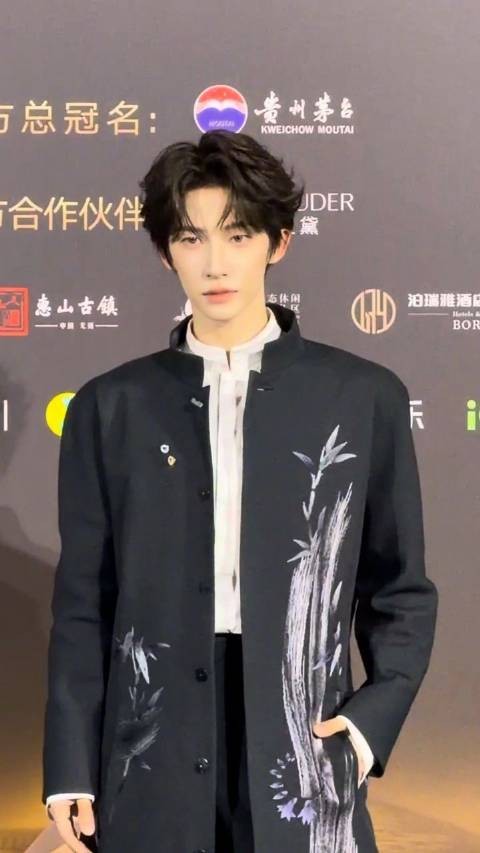 WMA红毯刘宇水墨竹叶造型,清冷国风美少年儒雅酷飒