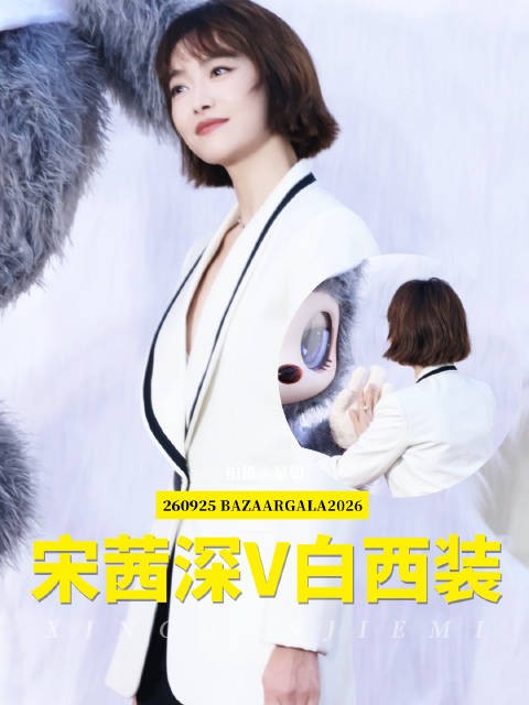 宋茜 时尚芭莎红毯现场视频 深V白西装，又美又帅…