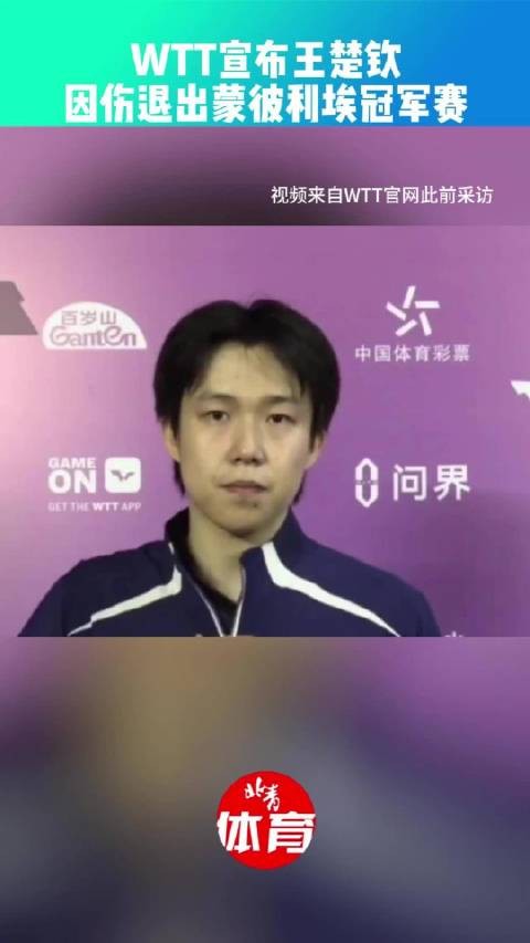 WTT宣布王楚钦因伤退出蒙彼利埃冠军赛